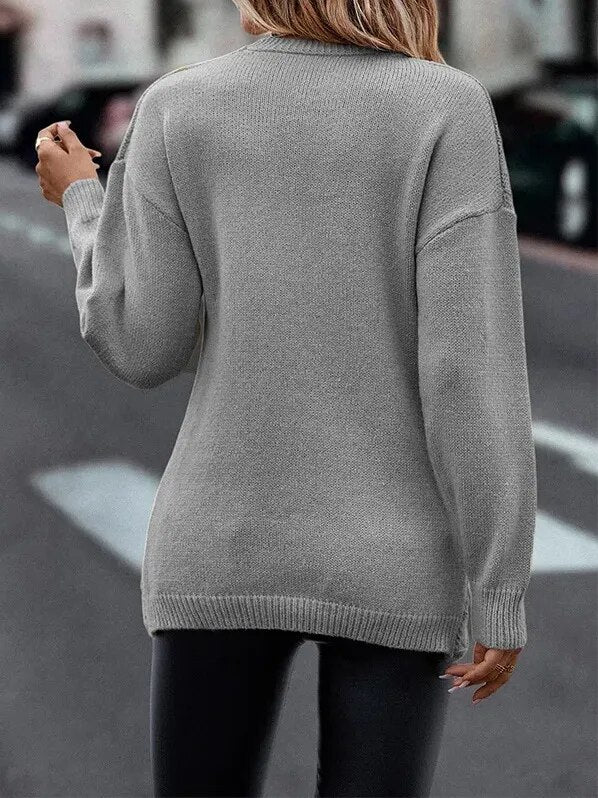 V-neck Knitted Off Shoulder Pullovers Warm Cross Sweater