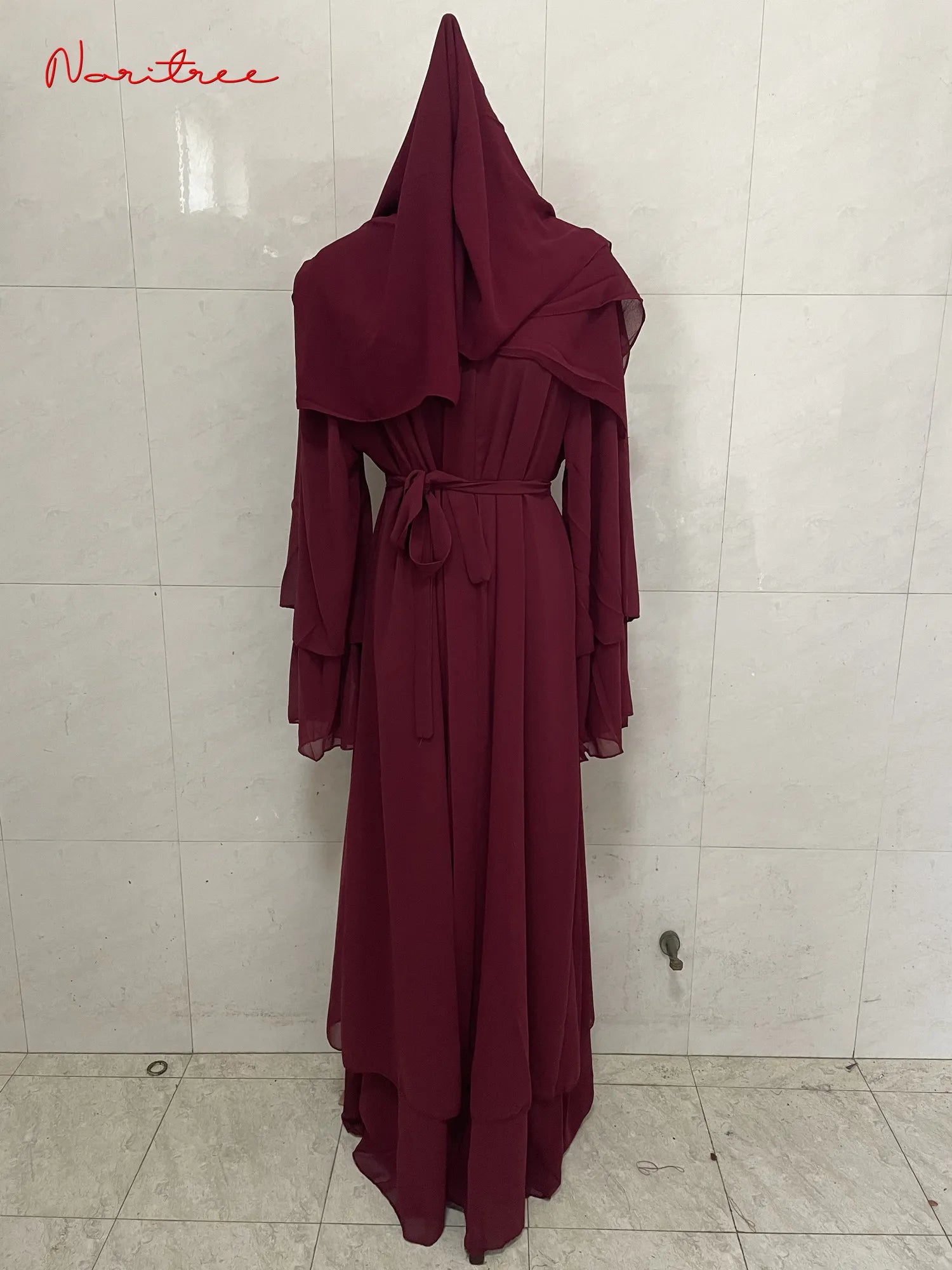 Chiffon Abaya Casual With Belt and Scarf