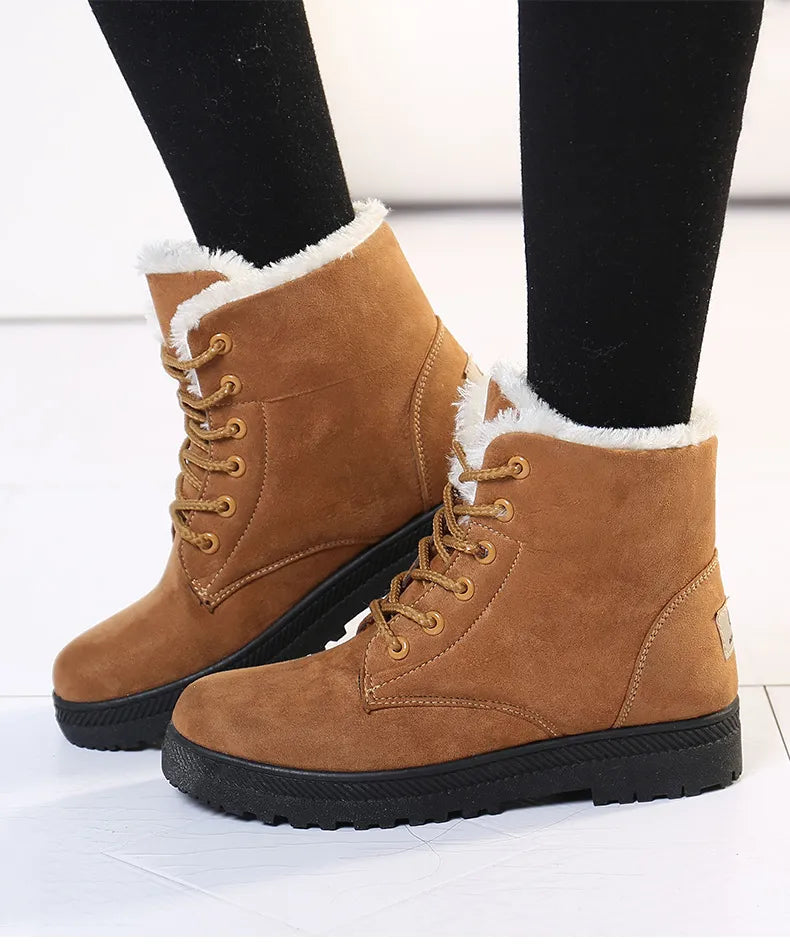 Winter Fur Low Heel Snow Ankle Boots