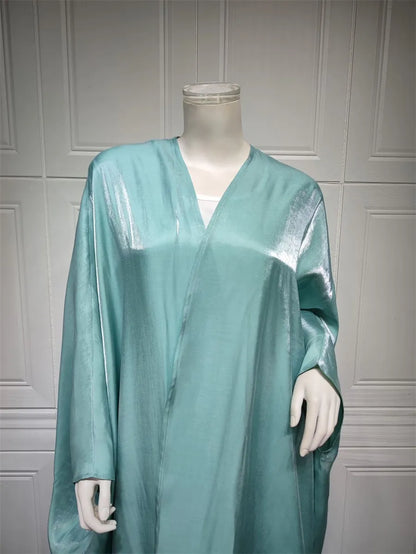 Stunning Modest Moroccan Style Casual Open Abaya Silk Satin