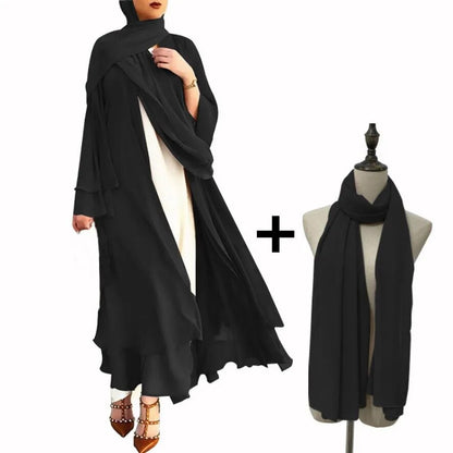 Chiffon Abaya Casual With Belt and Scarf