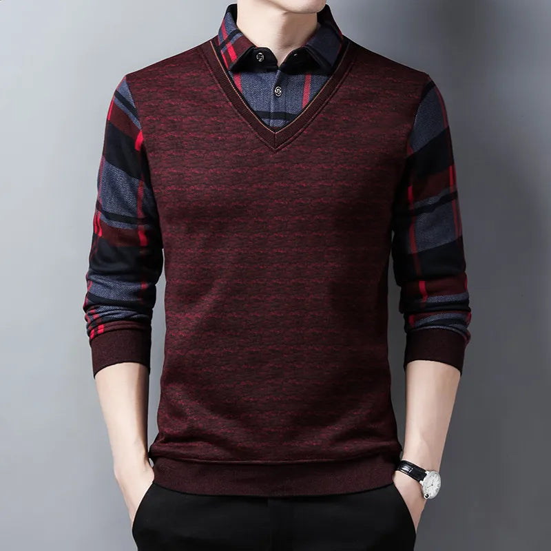 Men's Fleece Mixed Patterns Thick Knitted Sweater