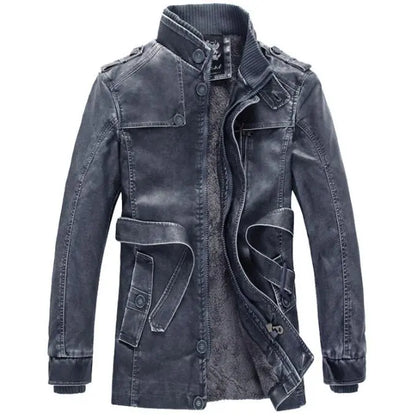 Winter Men's Thick Faux Leather Long Jacket