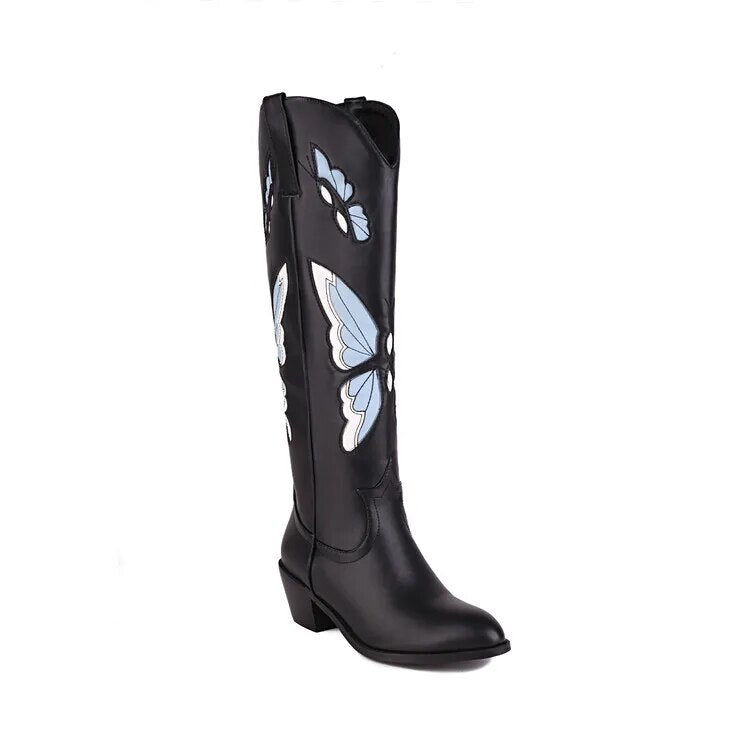 Women Cowgirl High Knee Zipper Boots