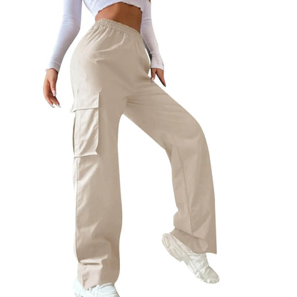 Pockets Casual Elastic Waist Loose Cargo Pants