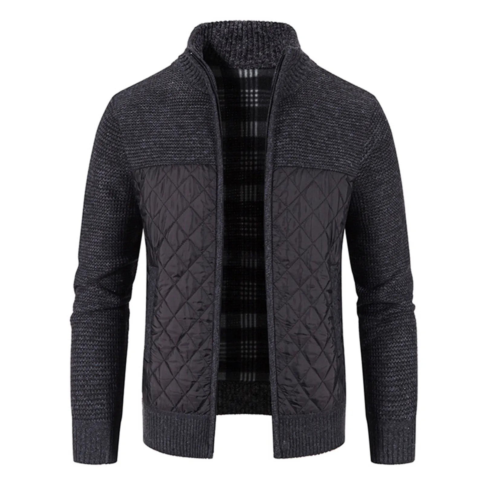 Men Cardigan Knit Patchwork Breathable Thick Long Sleeves