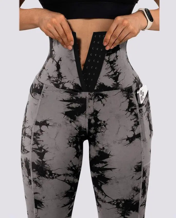 Panel Tie Dye Leggings with Pockets European and American Yoga