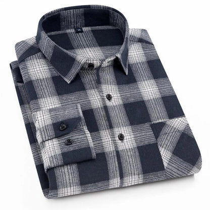 Pure Cotton Men's Plaid Long Sleeve Regular Fit Casual Plus Size