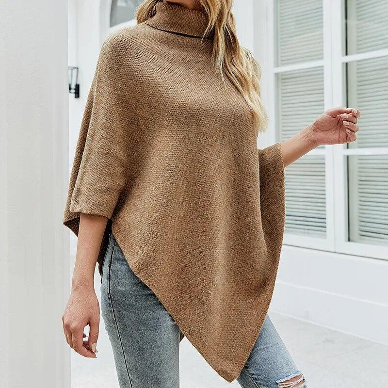 Button Poncho Oversized Turtleneck Jumper Knitwear Sleeve