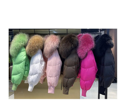 Real Raccoon Fur Collar Short Female Parkas Thick Warm Down Coat