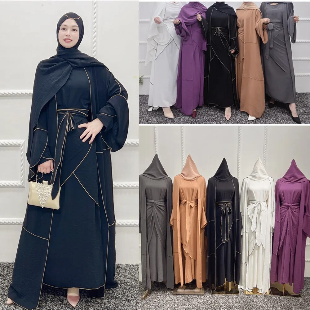 3 Piece Abaya Hijab Modest Set Kaftans