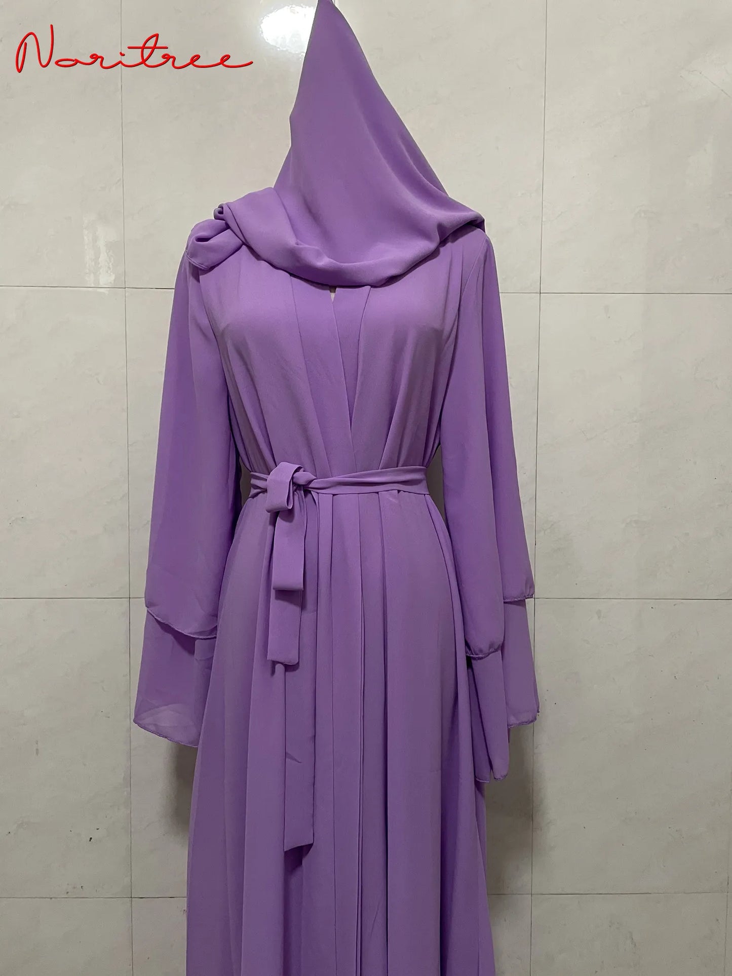 Chiffon Abaya Casual With Belt and Scarf