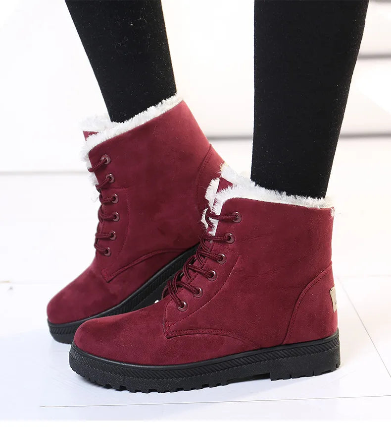 Winter Fur Low Heel Snow Ankle Boots