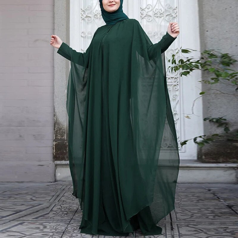 Long Abaya and Hijab 2pcs Long Sleeve Kaftan Dress