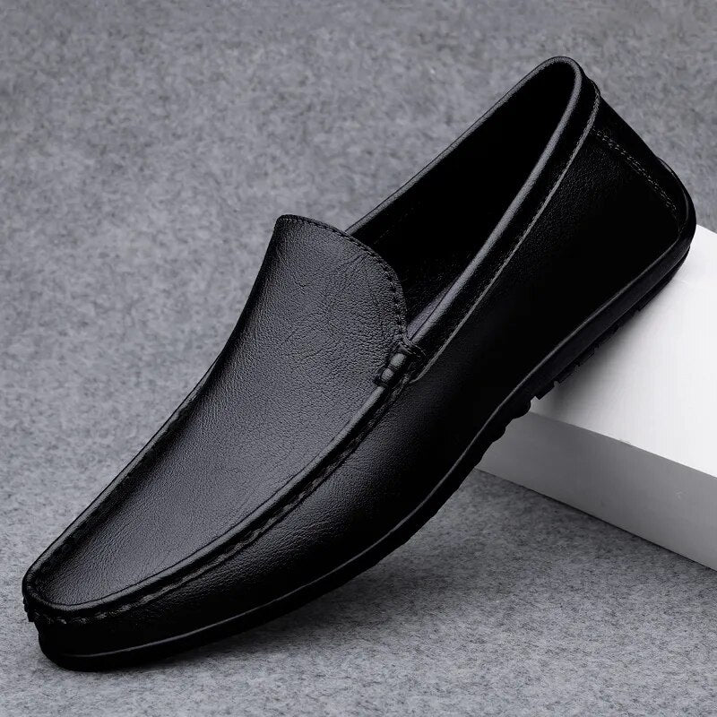 Soft Leather Loafers For Men Easy Slip On Flat Casual Shoes