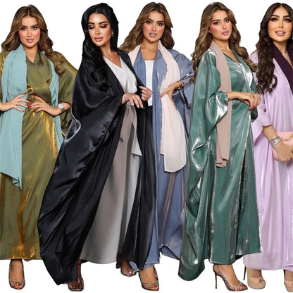 Stunning Modest Moroccan Style Casual Open Abaya Silk Satin