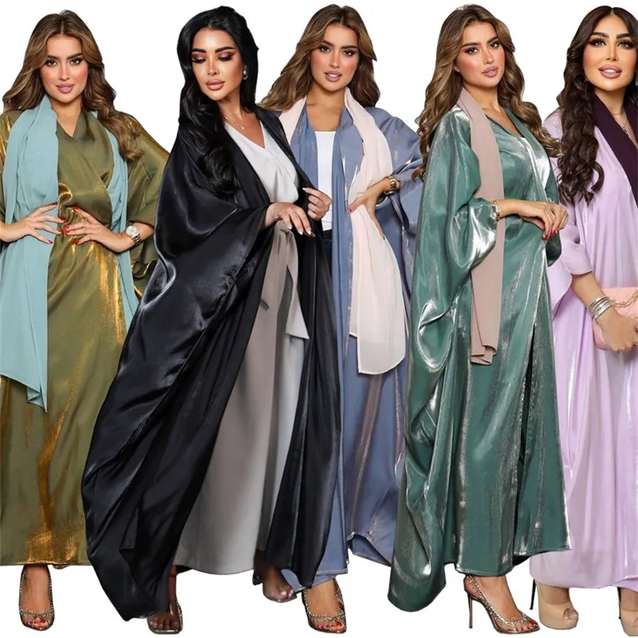 Stunning Modest Moroccan Style Casual Open Abaya Silk Satin