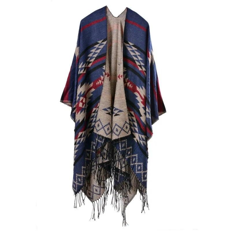 Tassel Cashmere Fork Shawl Poncho