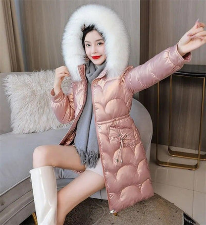 Parkas Women Coat Fur Collar Hooded Overcoat Female Jacket Thick Warm