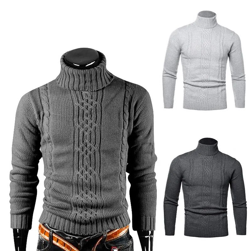 Men's Warm Sweater Long Sleeve Turtleneck Knitted Pullover