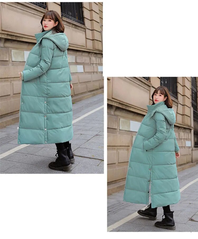 Winter Jacket extra long Thick Down Coat with A Hoodie