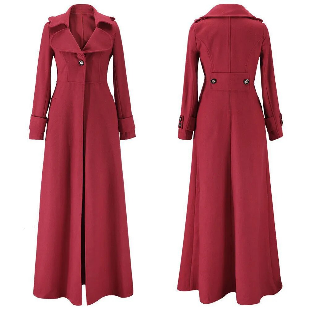 Long Wool Coat Winter Slim Elegant One Button Windbreaker