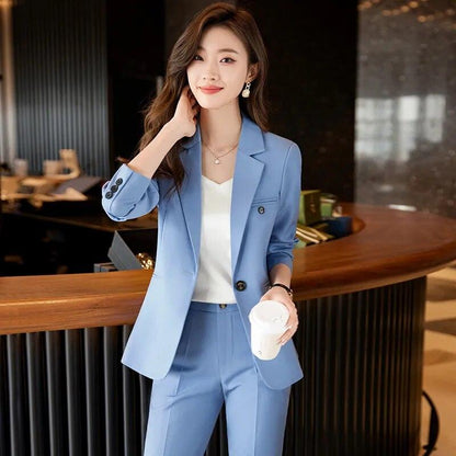 Blue Suits for Fashion Long Sleeve Blazer Chic High Waisted Pants