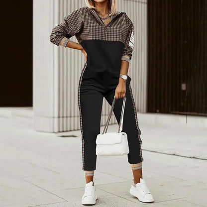 2 Piece Set Long Sleeve Sweatshirt Lattice Zipper Top Casual Pocket