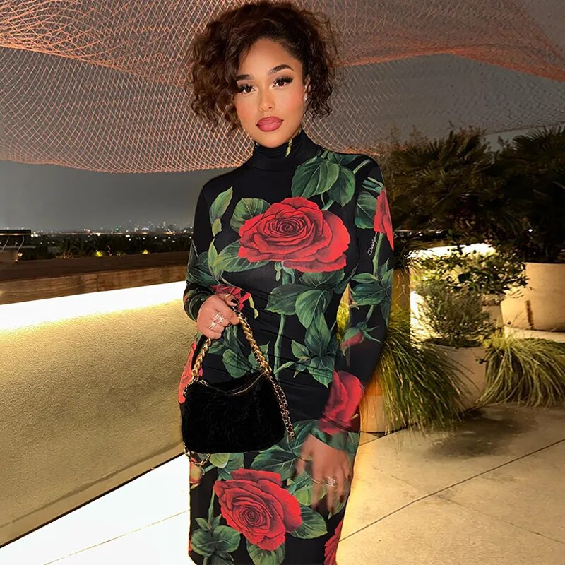 Long Sleeve Bodycon Floral Dress