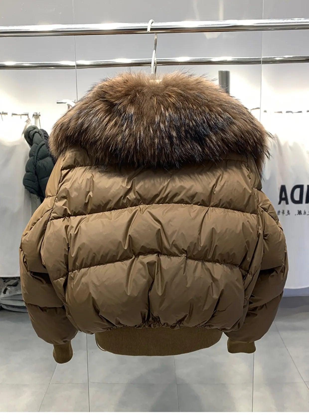 Real Raccoon Fur Collar Short Female Parkas Thick Warm Down Coat