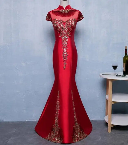 Fishtail Cheongsam Burgundy Embroidered