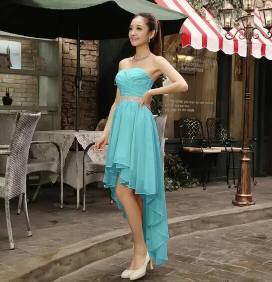 Chiffon Front Short Opening Long Back Strapless Dress