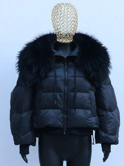 Real Raccoon Fur Collar Short Female Parkas Thick Warm Down Coat