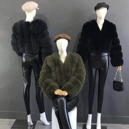 Fox Fur Jacket Short Style Clothing Full Length Sleeve Coat