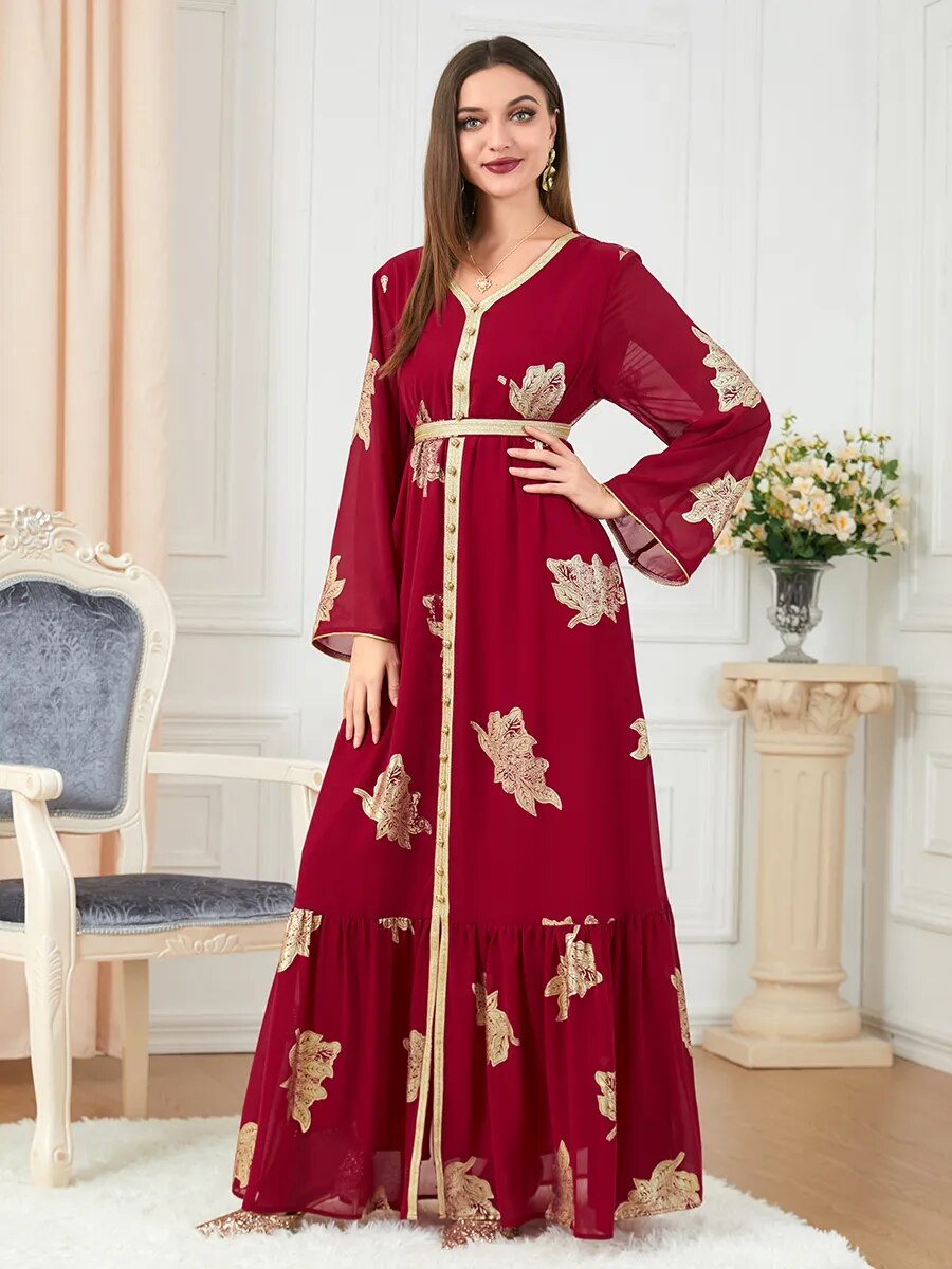 Moroccan Style Abaya With Belt Kaftan Split Hem