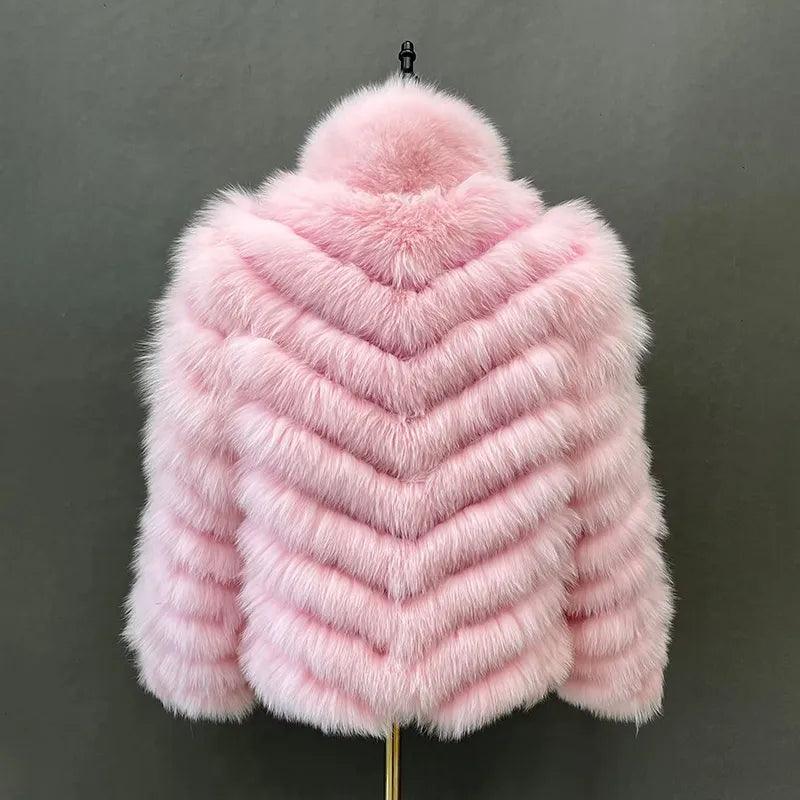 Fox Fur Coat for Women Cardigan Reversible Jacket Bubble Natural Fur