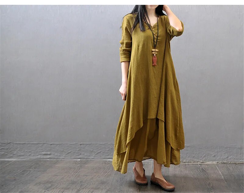 Linen Maternity Plus Size Dress 2 PCS