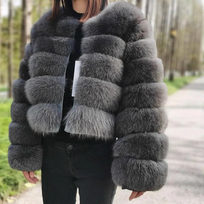 Real Fox Fur Coat Women Winter Warm Luxury Fur Jacket Plus