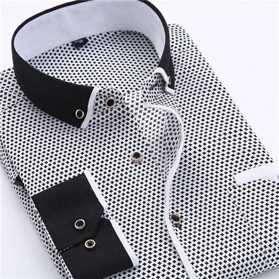 Men Dress Shirt Long Sleeve Slim Fit Button Down Collar Big