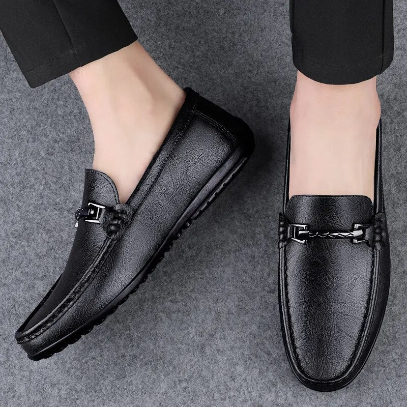 Soft Leather Loafers For Men Easy Slip On Flat Casual Shoes