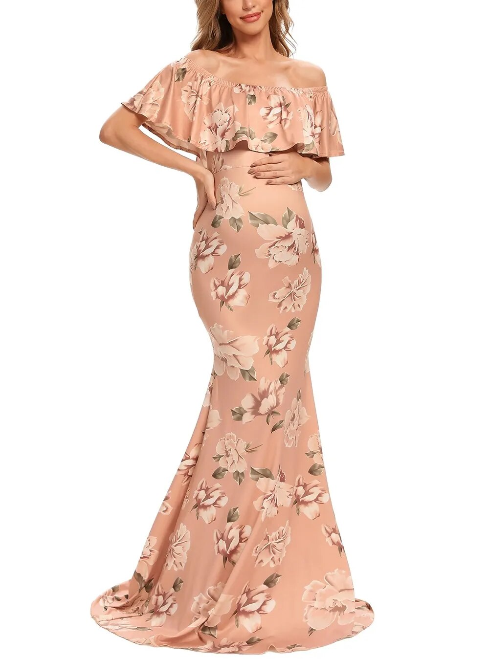 Maternity Elegant Slim Off Shoulder Long Dresses