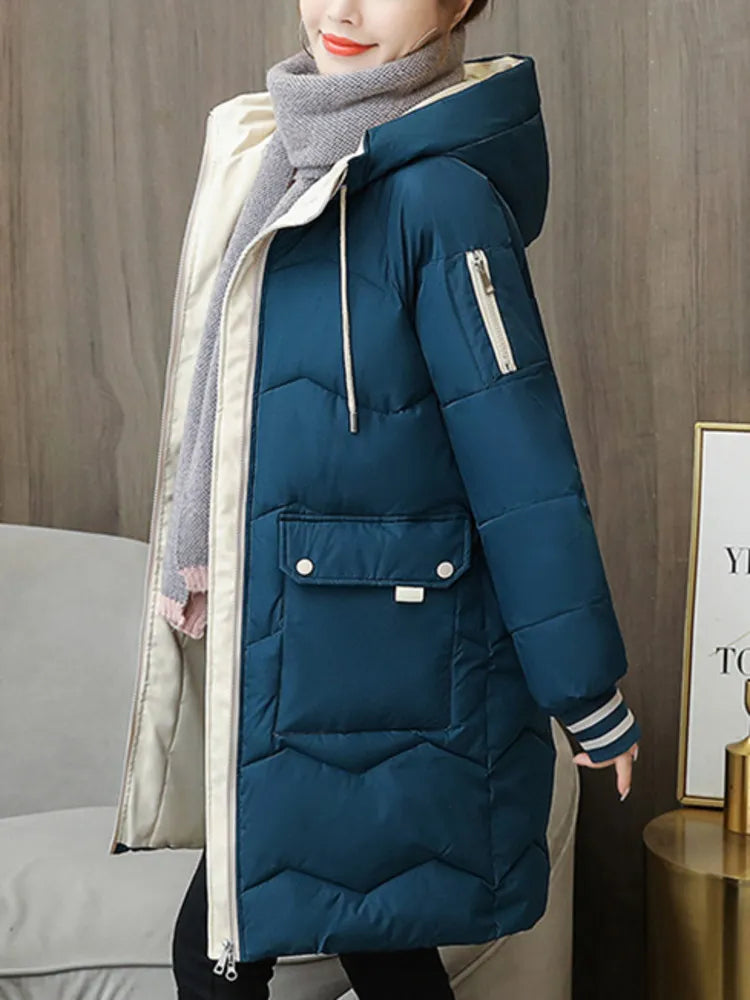 Women Long Cotton Hooded Thick Warm Jacket Windproof Coat