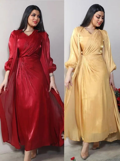 2 Piece Set Silky Satin Kaftan Abaya