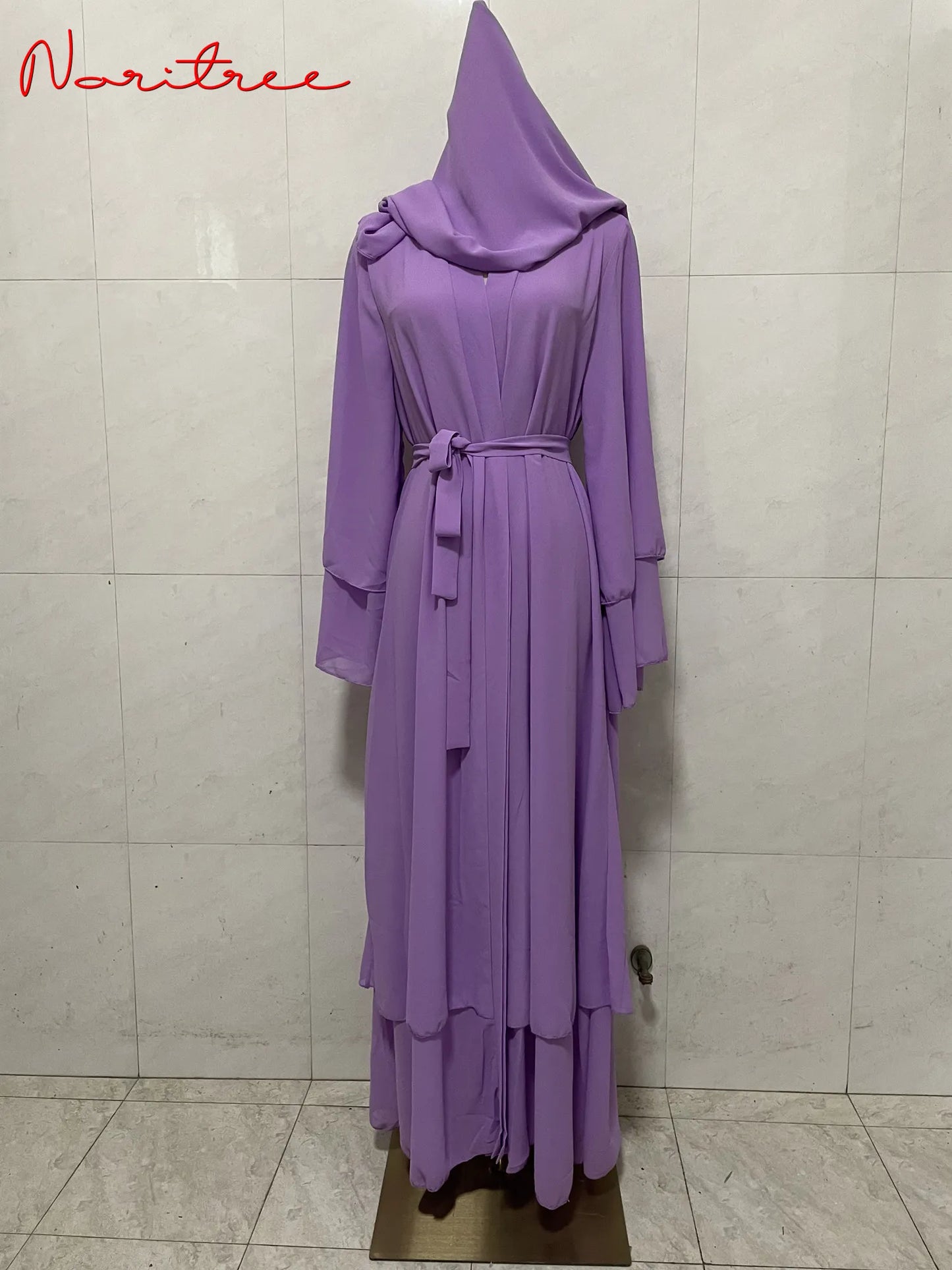 Chiffon Abaya Casual With Belt and Scarf