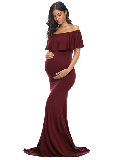 Maternity Elegant Slim Off Shoulder Long Dresses