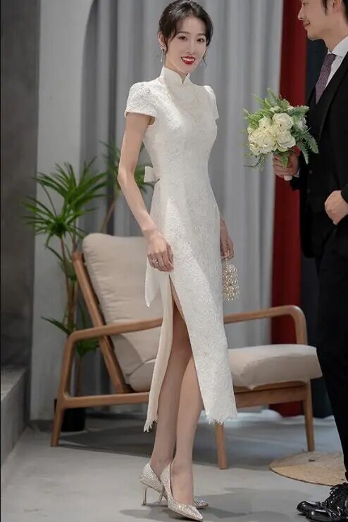 Wedding White Lace Qipao Dress