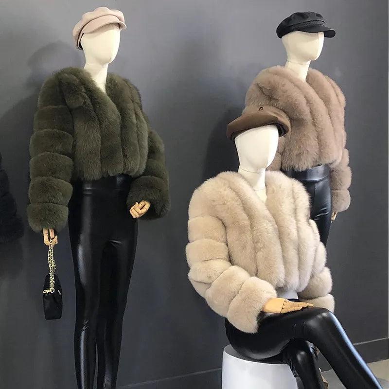 Fox Fur Jacket Short Style Clothing Full Length Sleeve Coat