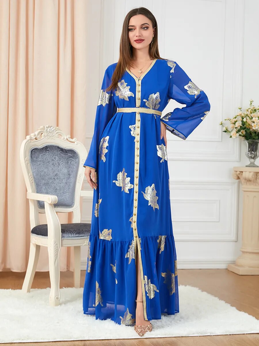 Moroccan Style Abaya With Belt Kaftan Split Hem