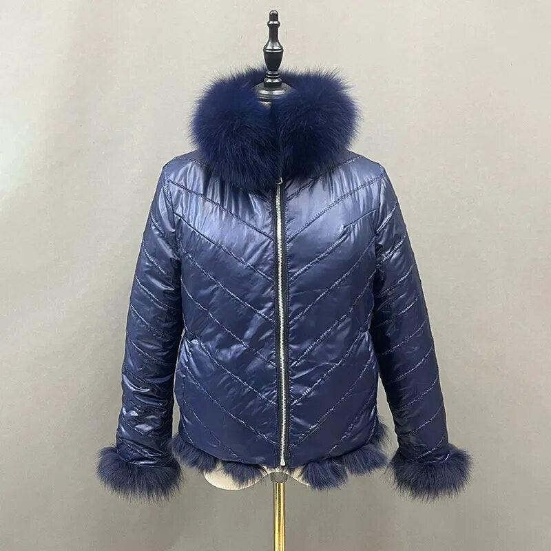 Fox Fur Coat for Women Cardigan Reversible Jacket Bubble Natural Fur