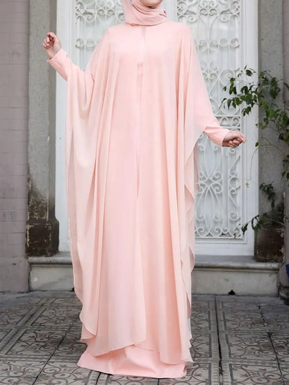 Long Abaya and Hijab 2pcs Long Sleeve Kaftan Dress